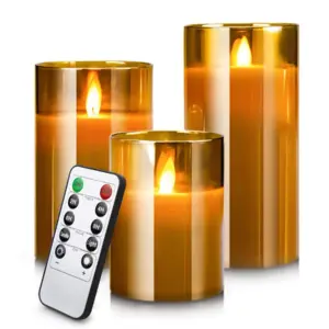 LED Flammeløse Stearinlys med Fjernkontroll og Bevegelig Flammeeffekt Pakke med 3