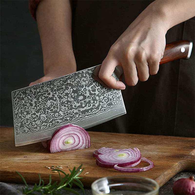 7-tommers Damaskus Cleaver Knife Rosewood-serien - Bilde 3