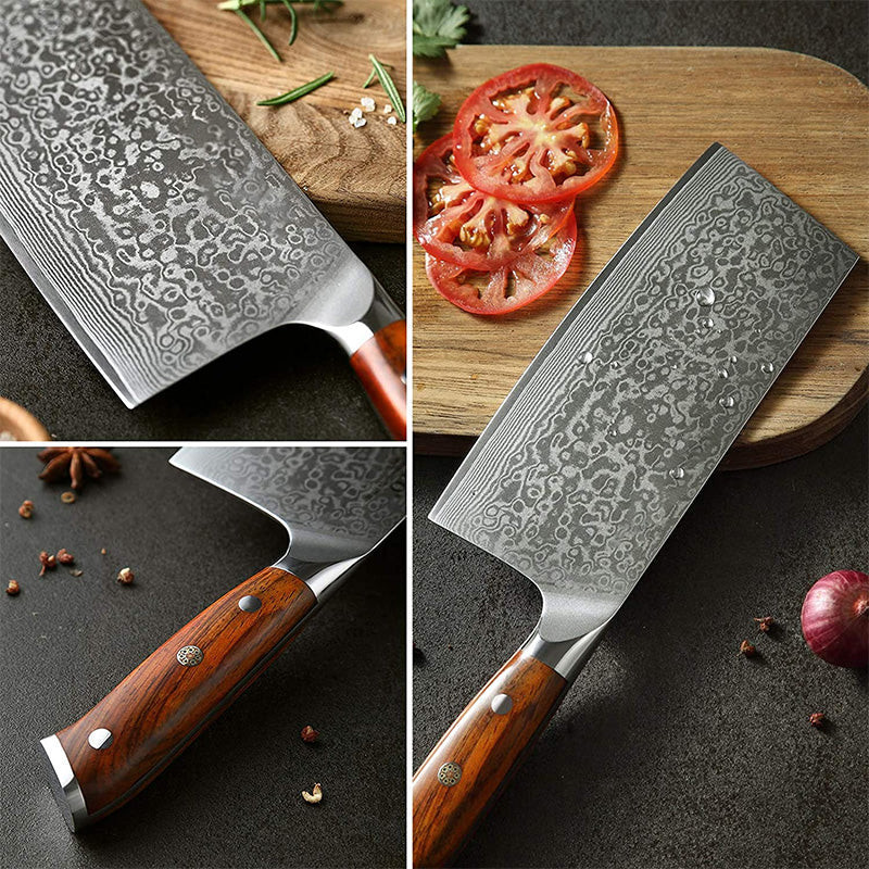 7-tommers Damaskus Cleaver Knife Rosewood-serien - Bilde 5